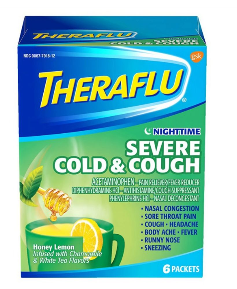 6 Pieces of Theraflu Cold And Cough Powder 6 Count Nighttime Severe