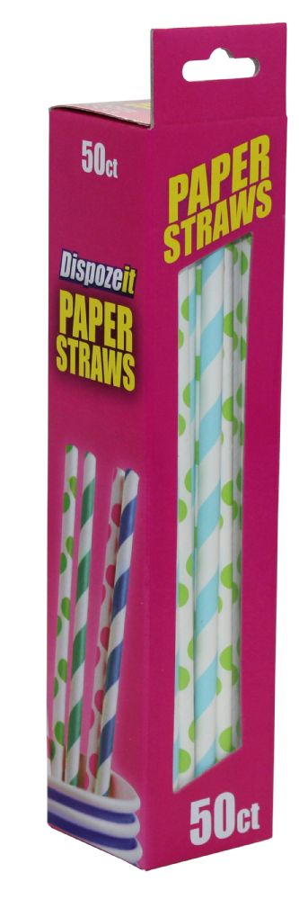 48 Pieces of Paper Straw 50 Count Gift Boxed Dot Barber Stripe