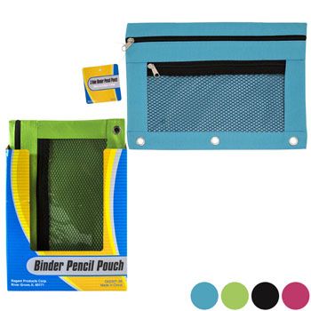 36 Pieces of Pencil Pouch 3 Hole Binder 4ast Colors In 36pc Pdq Stat Ht/9.84 X 7in Polyester