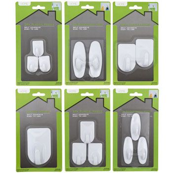 48 Pieces of Hooks Adhesive White Plastic 6ast 1-3pks 2-Damage Free/4-Adhesive  Housewares Blc