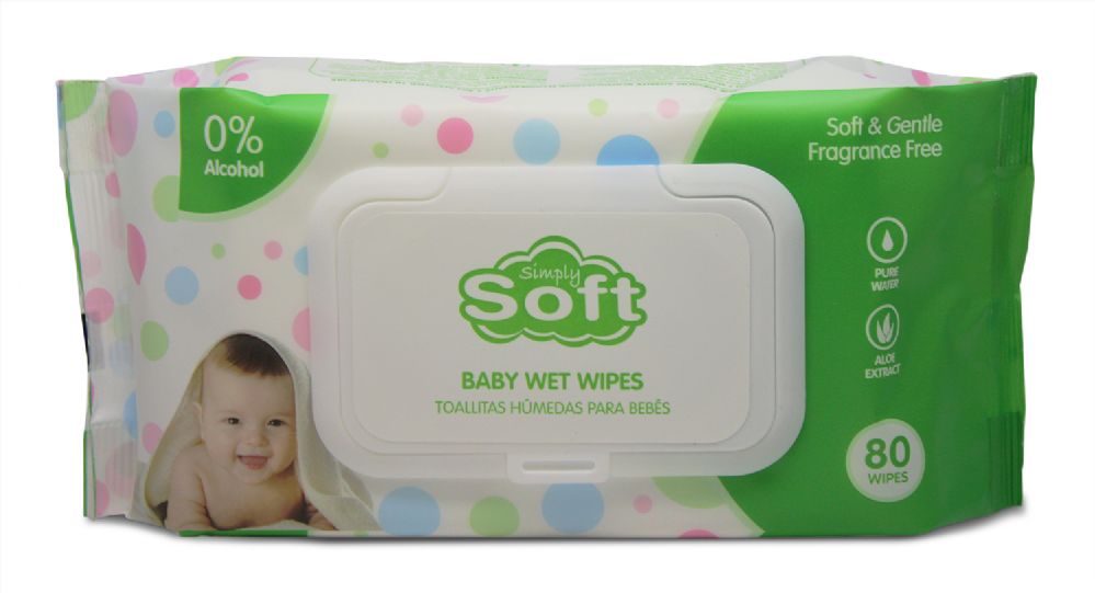 24 Pieces of Simply Soft Baby Wipes 80 Ct Green With Lid