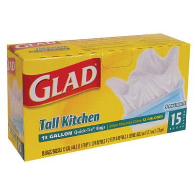 12 Pieces of Glad Tall Kithcen Trash Bags 15 Count 13 Gallon Quick Tie