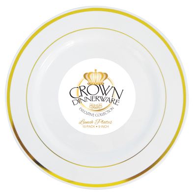 12 Pieces of Crown Lunch Plate Executive Collection 9 In 10 Pk Gold