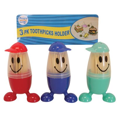 48 Pieces of Toothpicks 3 Pack In Smiley Face Dispenser