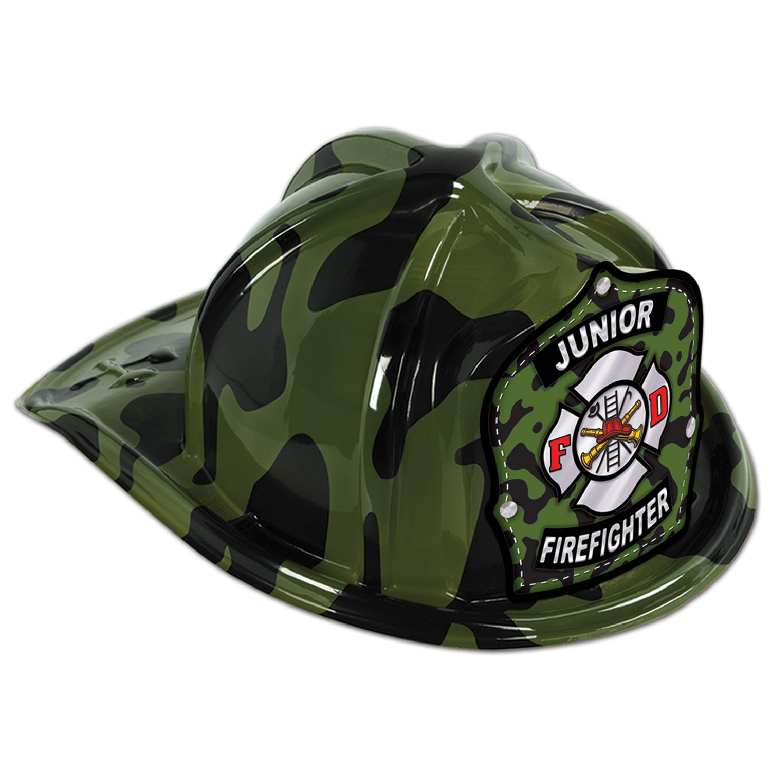 Green Camo Plastic Jr Firefighter Hat 