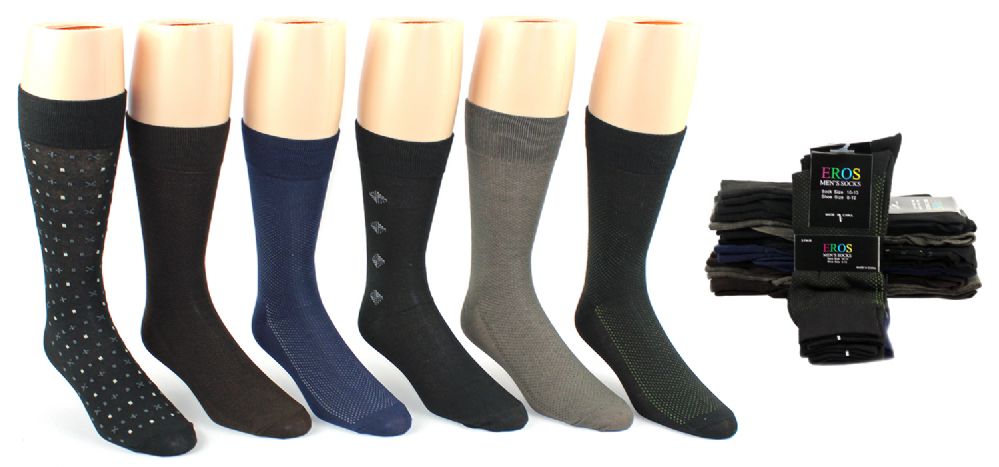 24 Pairs of Men's Classic Crew Dress Socks - Assorted Patterns - Size 10-13