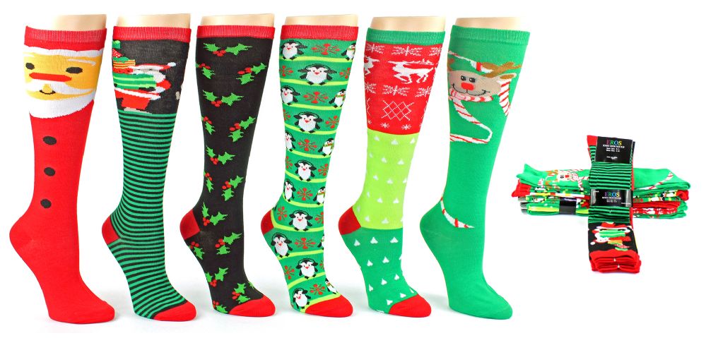 48 Pairs of Christmas Knee High Socks - Size 9-11