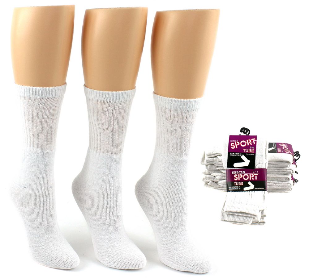 24 Pairs of Women's Athletic Tube Socks - White - Size 9-11