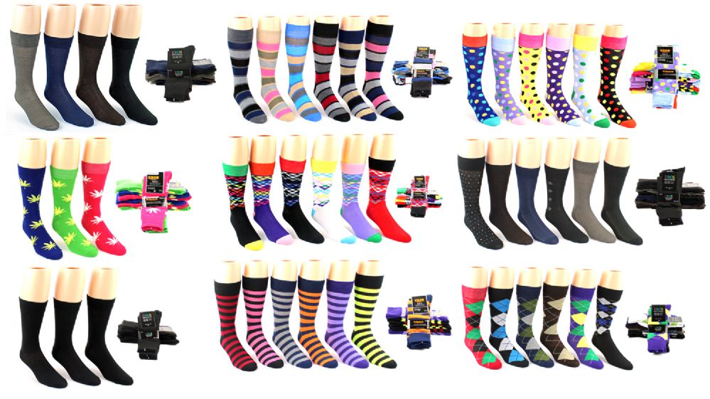 120 Pairs of Men's Casual Crew Dress Socks - Assorted Styles - Size 10-13