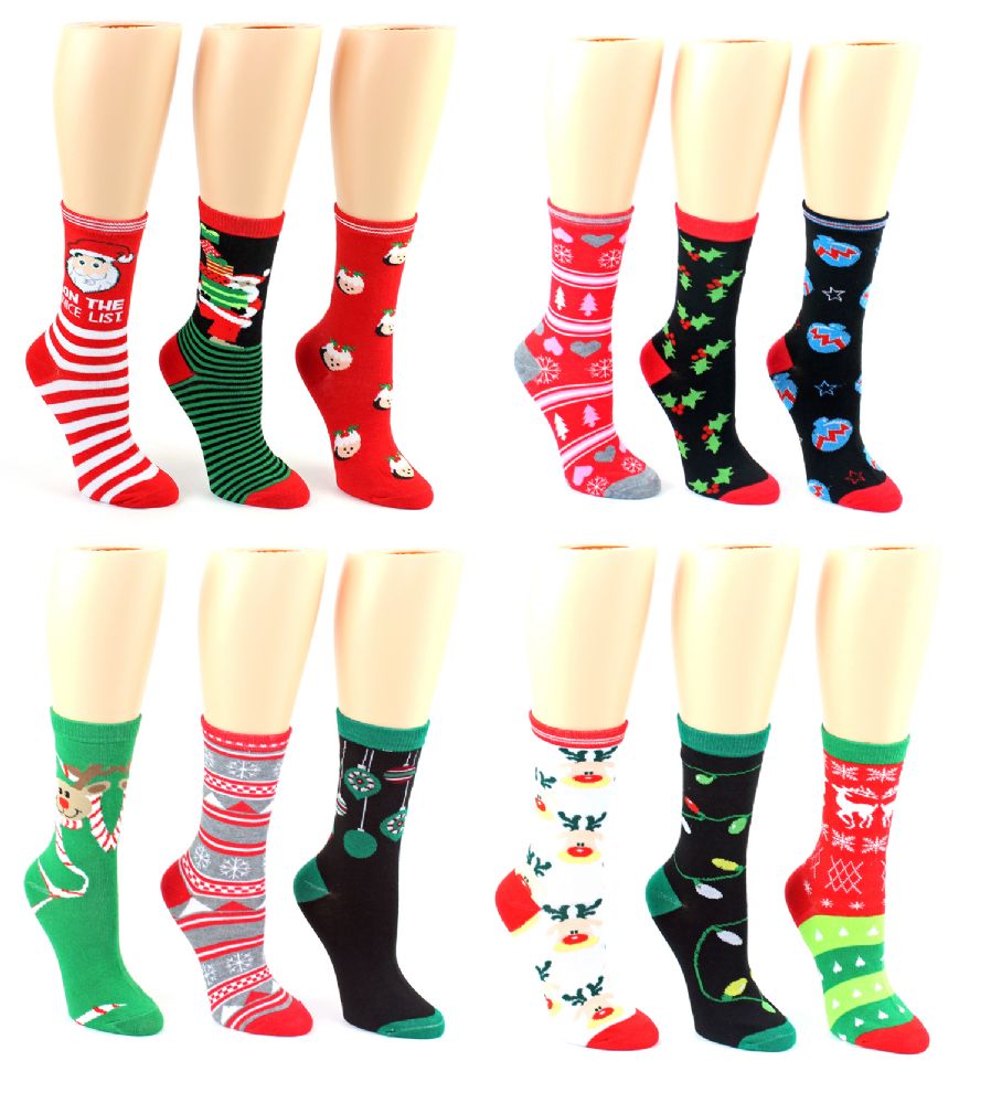 24 Pairs of Christmas Crew Socks - Size 9-11