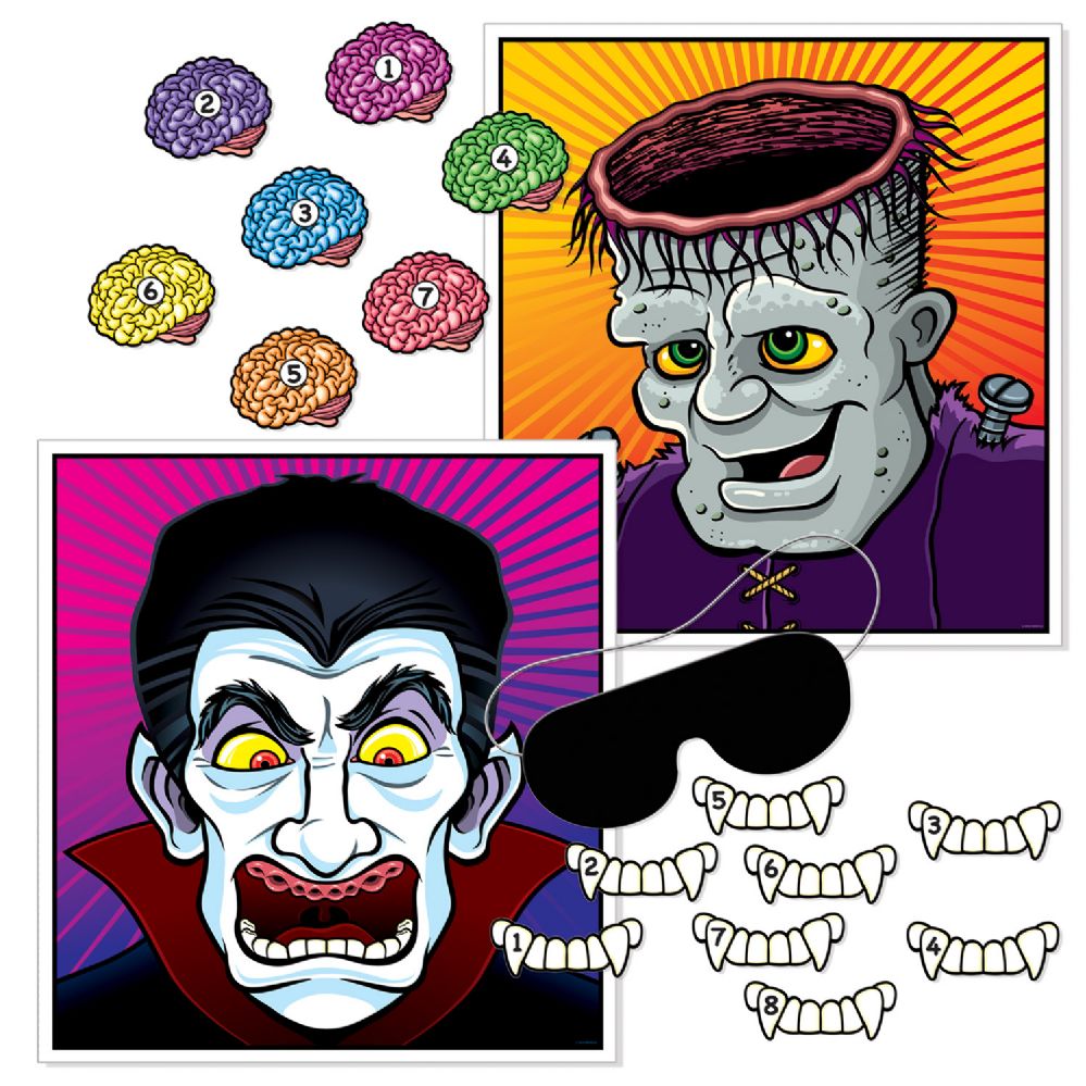 24 Pieces of Halloween Party Games Blindfold Mask W/7 Brains & 8 Fangs Included