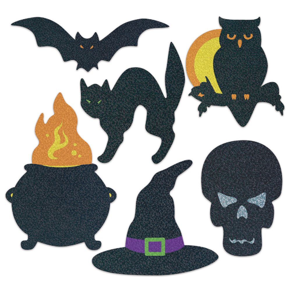 12 Pieces of Halloween Silhouettes Prtd 2 Sides/glitter Print 1 Side