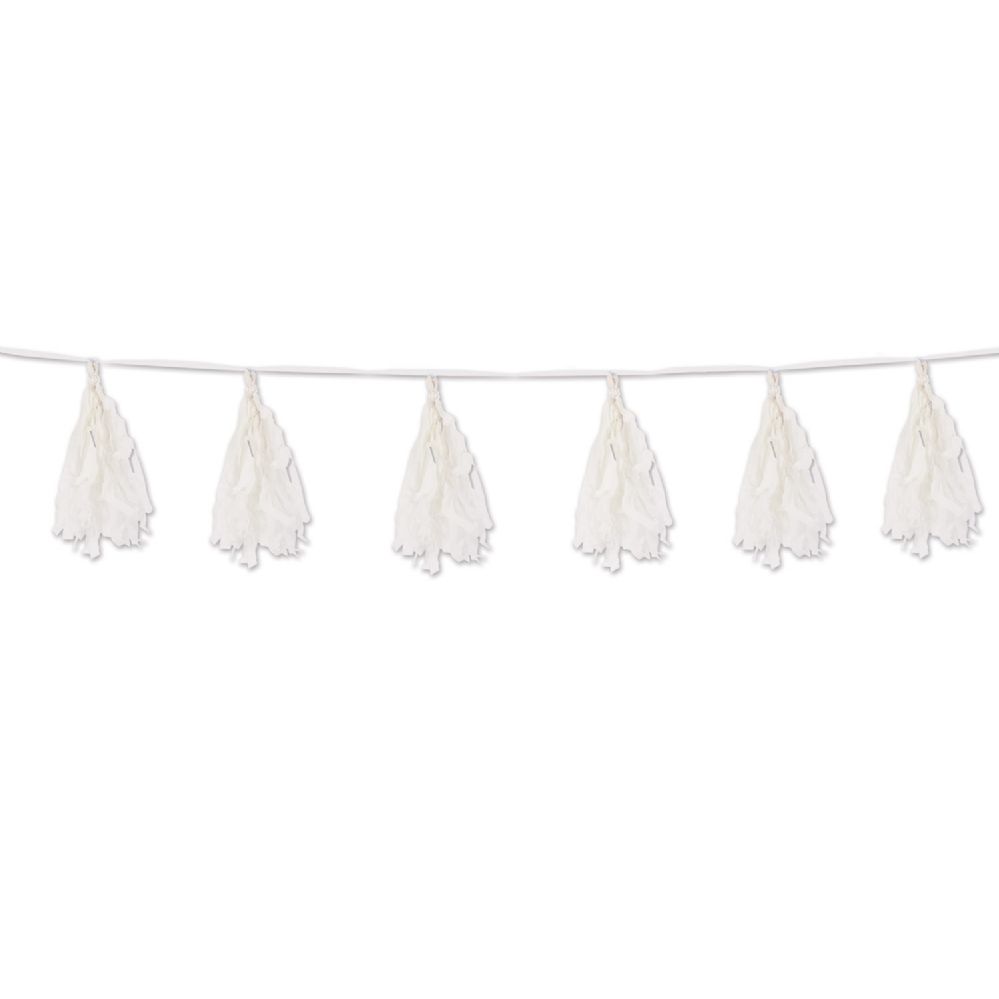 12 Pieces of Tissue Tassel Garland White; 12 Tassels/garland