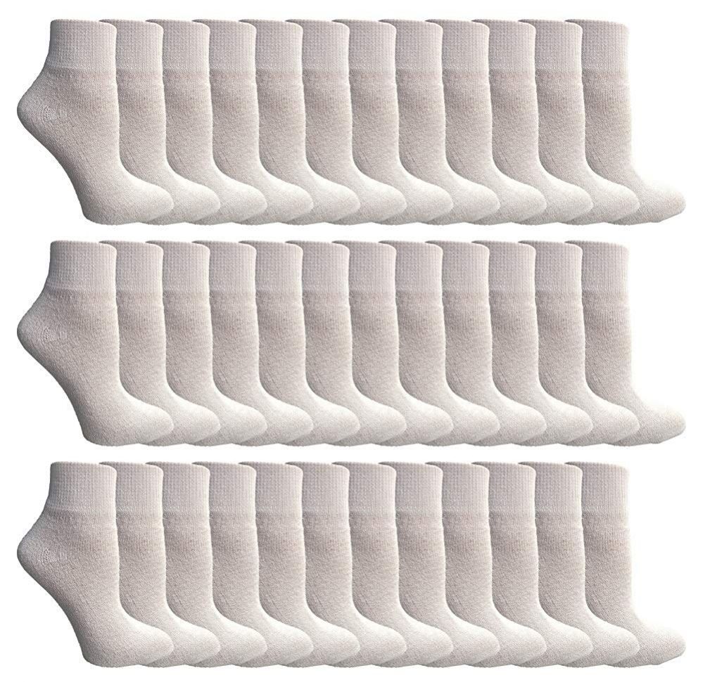 36 Pairs Yacht & Smith Men's Cotton Sport Ankle Socks Size 10-13 Solid White - Mens Ankle Sock
