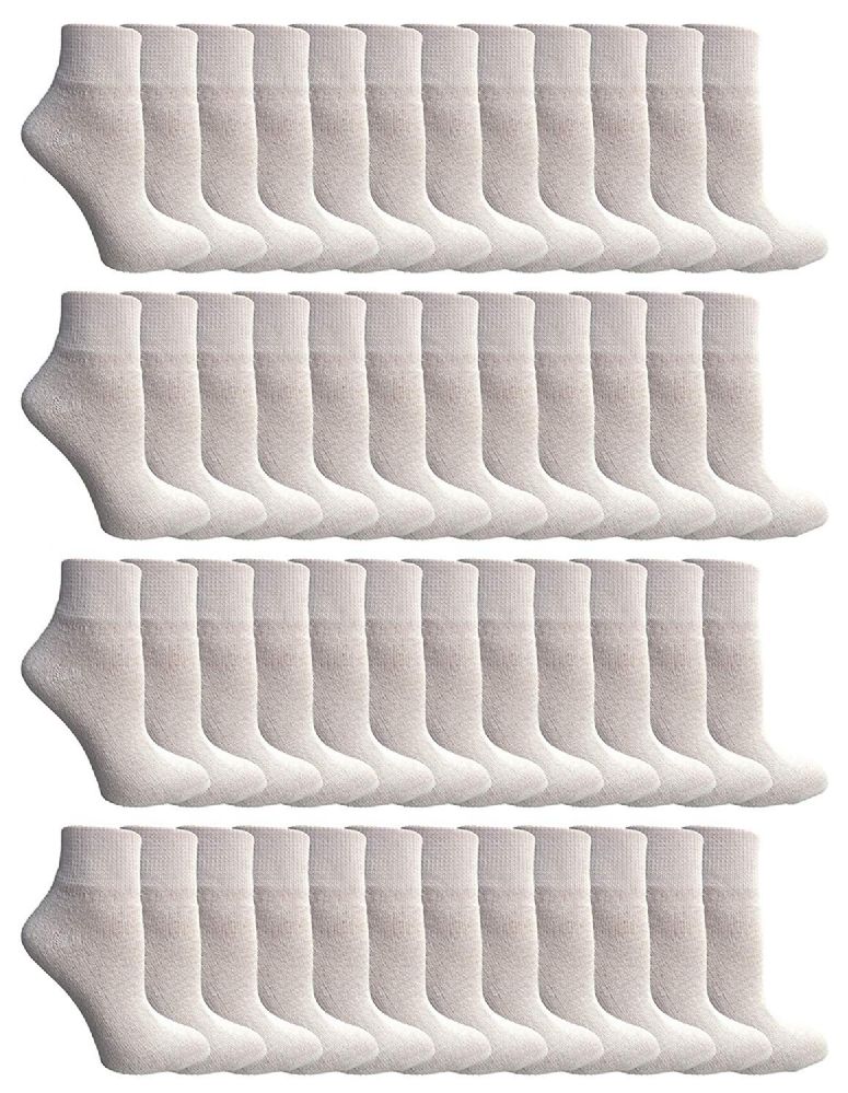 48 Pairs Yacht & Smith Kids Cotton Quarter Ankle Socks In White Size 4-6 - Boys Ankle Sock