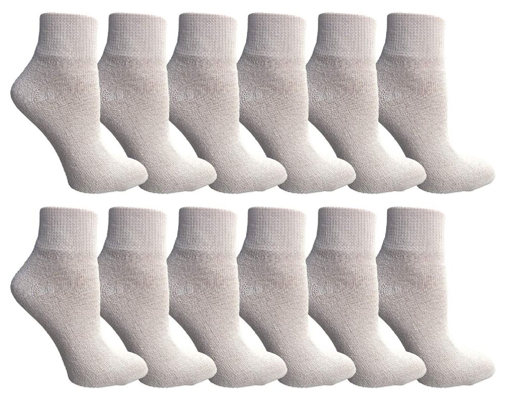 12 Pairs Yacht & Smith Kids Cotton Quarter Ankle Socks In White Size 4-6 - Boys Ankle Sock
