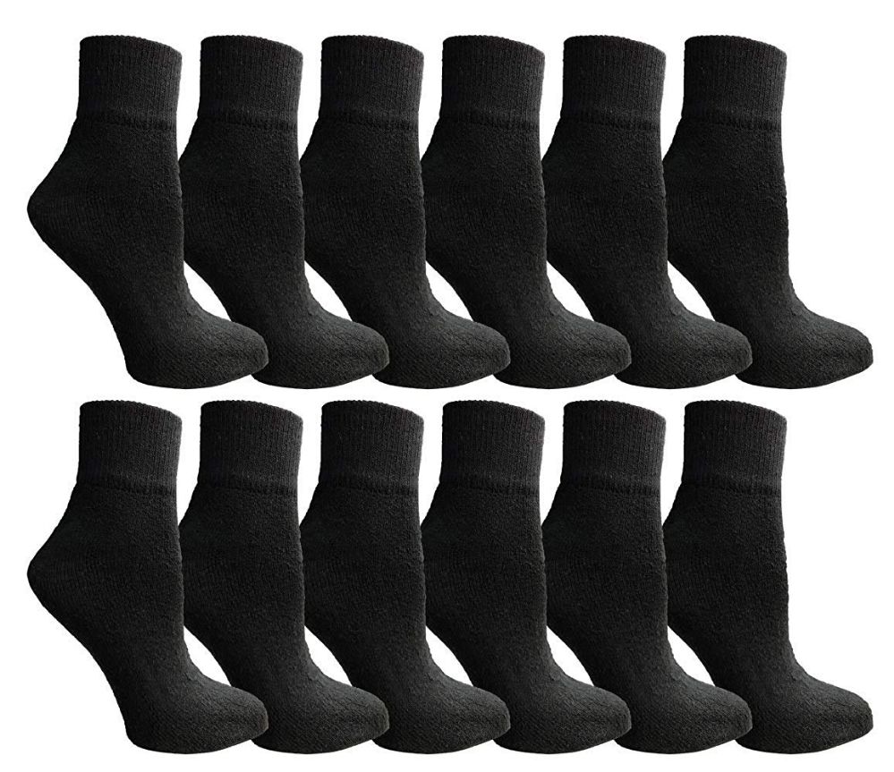 12 Pairs Yacht & Smith Women's Black Quarter Ankle Socks - Size 9-11 - Womens Ankle Sock