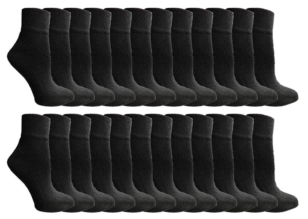 24 Pairs Yacht & Smith Kids Cotton Quarter Ankle Socks In Black Size 6-8 - Boys Ankle Sock