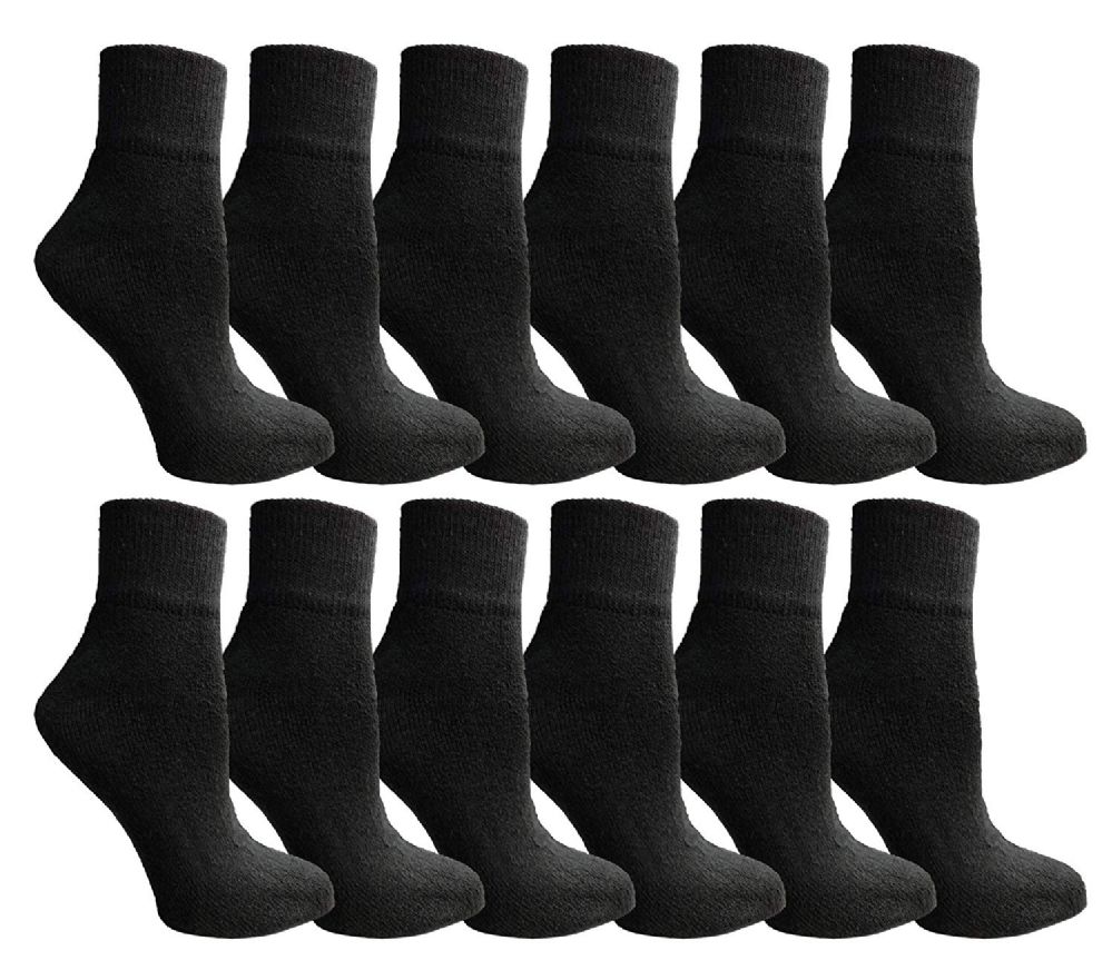 12 Pairs Yacht & Smith Kids Cotton Quarter Ankle Socks In Black Size 6-8 - Boys Ankle Sock