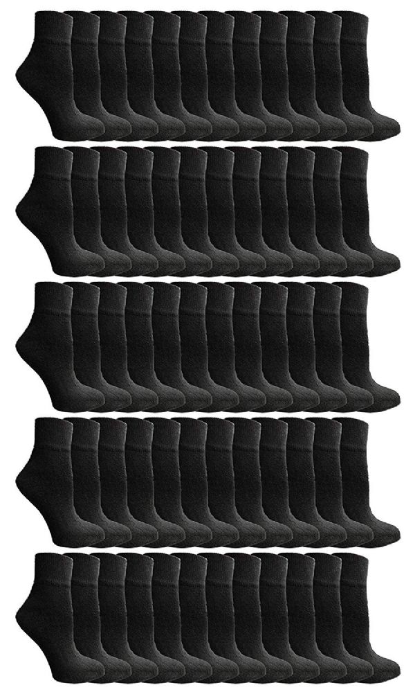 180 Bulk Yacht & Smith Men's Cotton Quarter Ankle Sport Socks Size 10-13 Solid Black