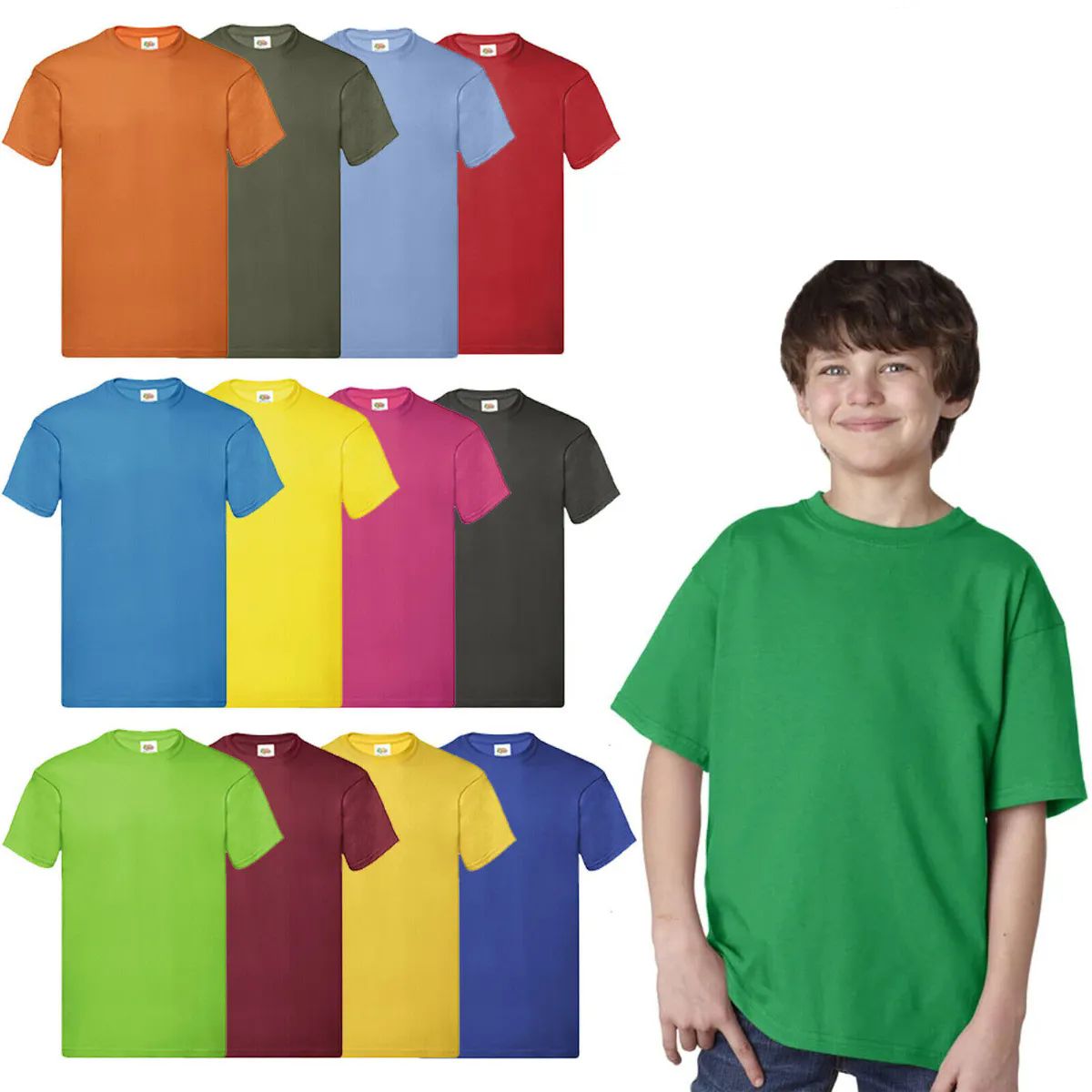 12 Wholesale Billionhats Kids Youth Cotton Assorted Colors T-Shirts Size Xlarge