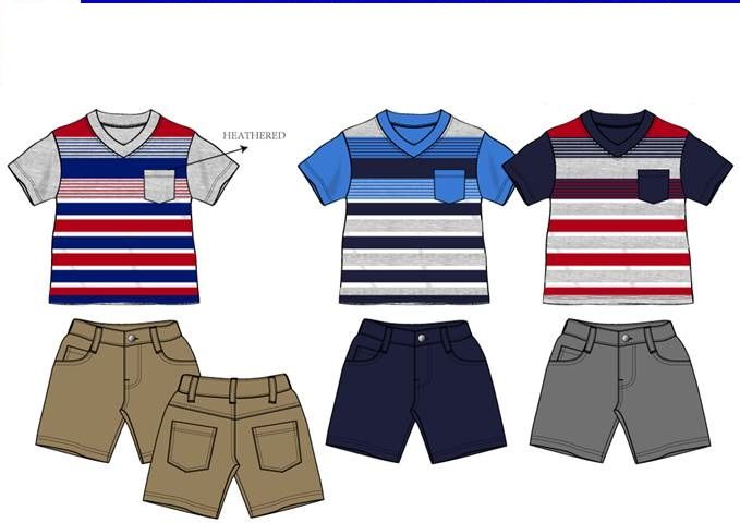 36 Pieces of Boys Twill Short Sets 3 Colors Size 2-4t