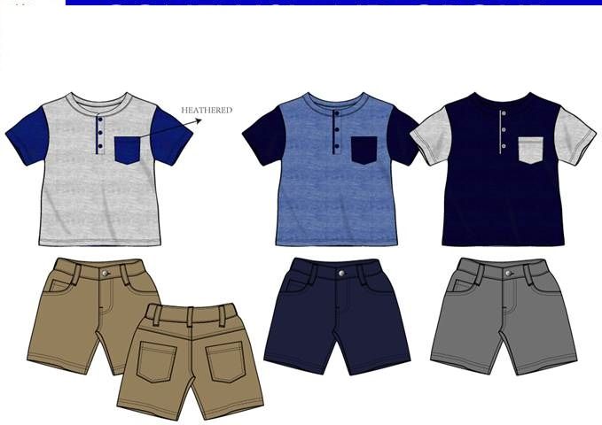 36 Pieces of Boys Twill Short Sets 3 Colors Size 4-7