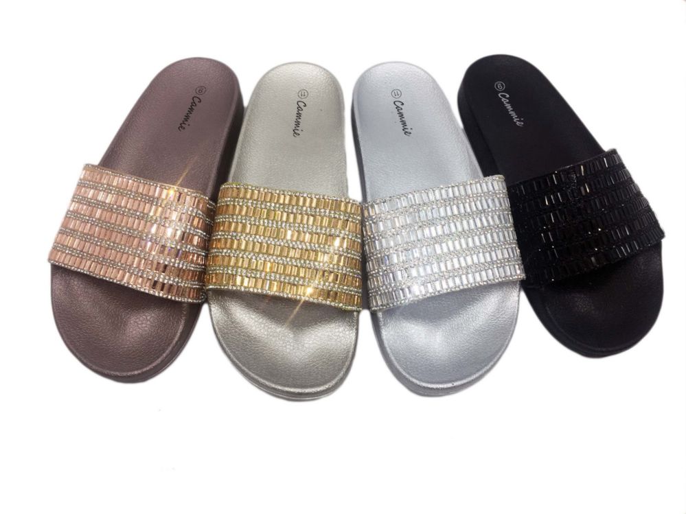Wholesale Footwear Cammie Slide On Glittering Sandals For Women Rose Gold Only