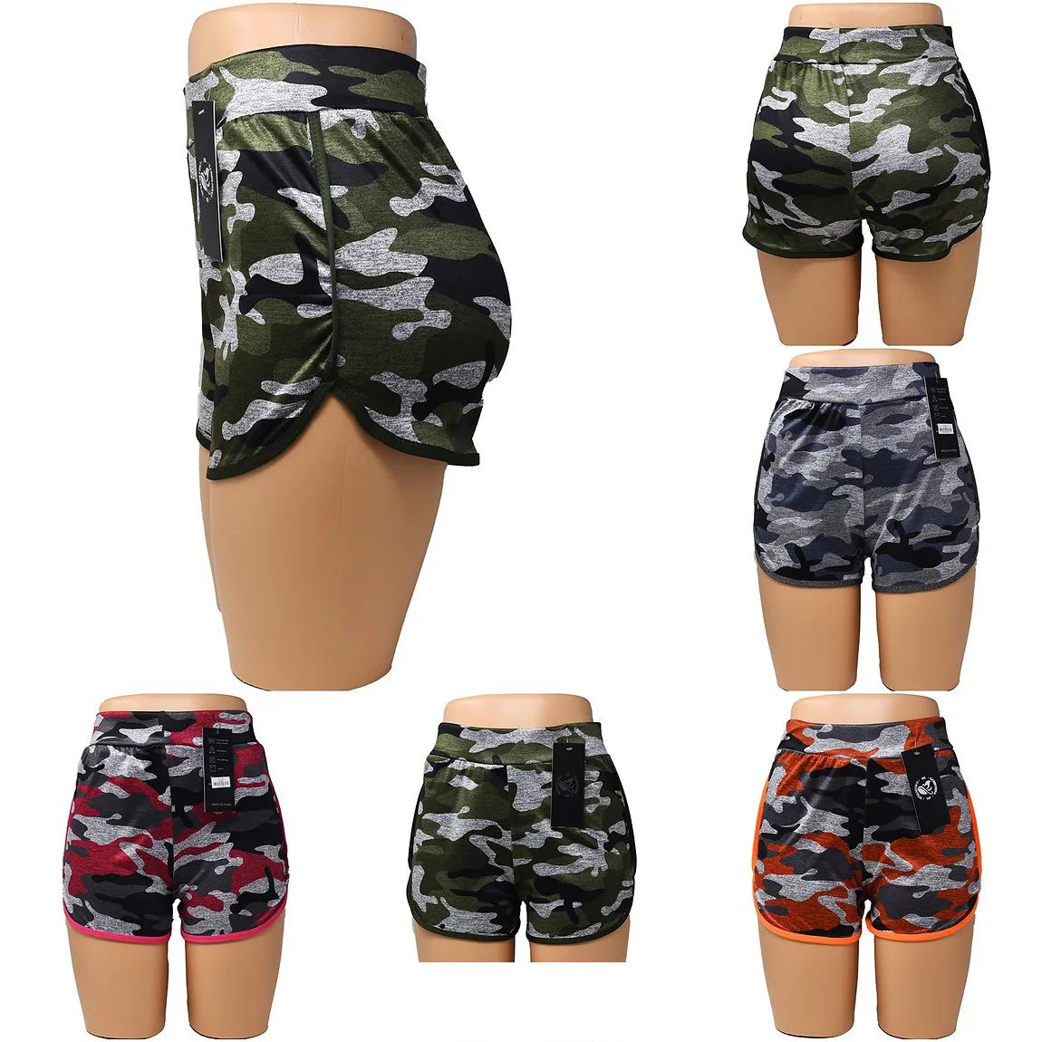 24 Pieces of Camo Print Elastic Waist Nylon Shorts L/xl