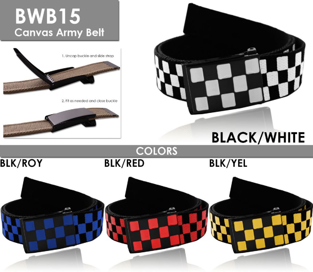 24 Wholesale Canvas Army Belt Color Black Yellow