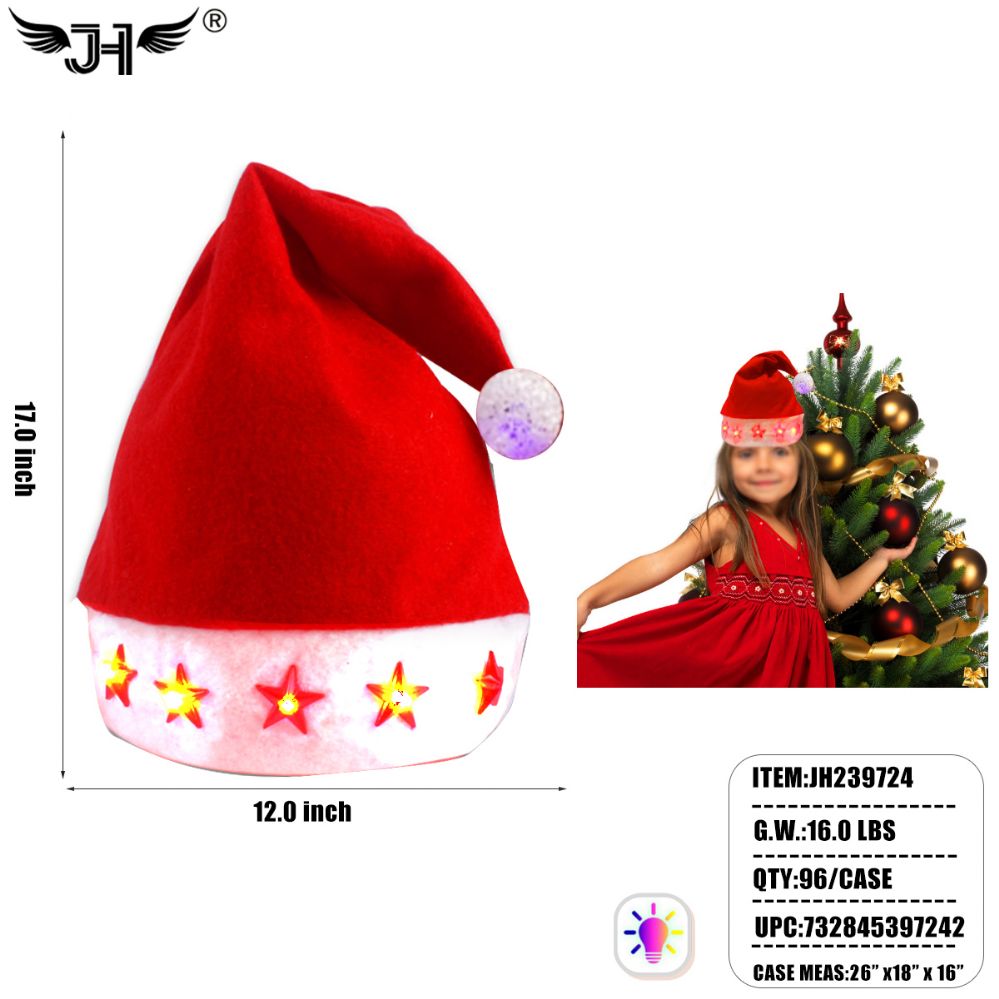 48 of Christmas Hat - Light Up Ball Tip Red