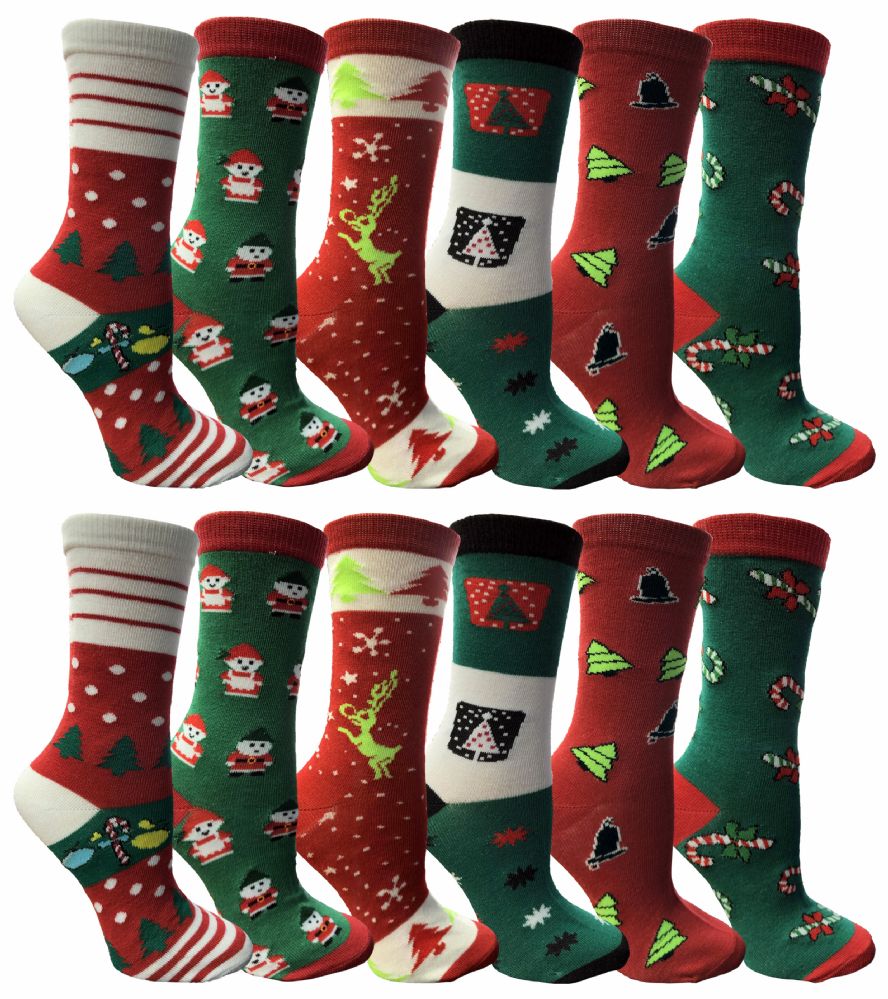 120 Wholesale Christmas Printed Socks, Fun Colorful Festive, Crew, Sock Size 9-11