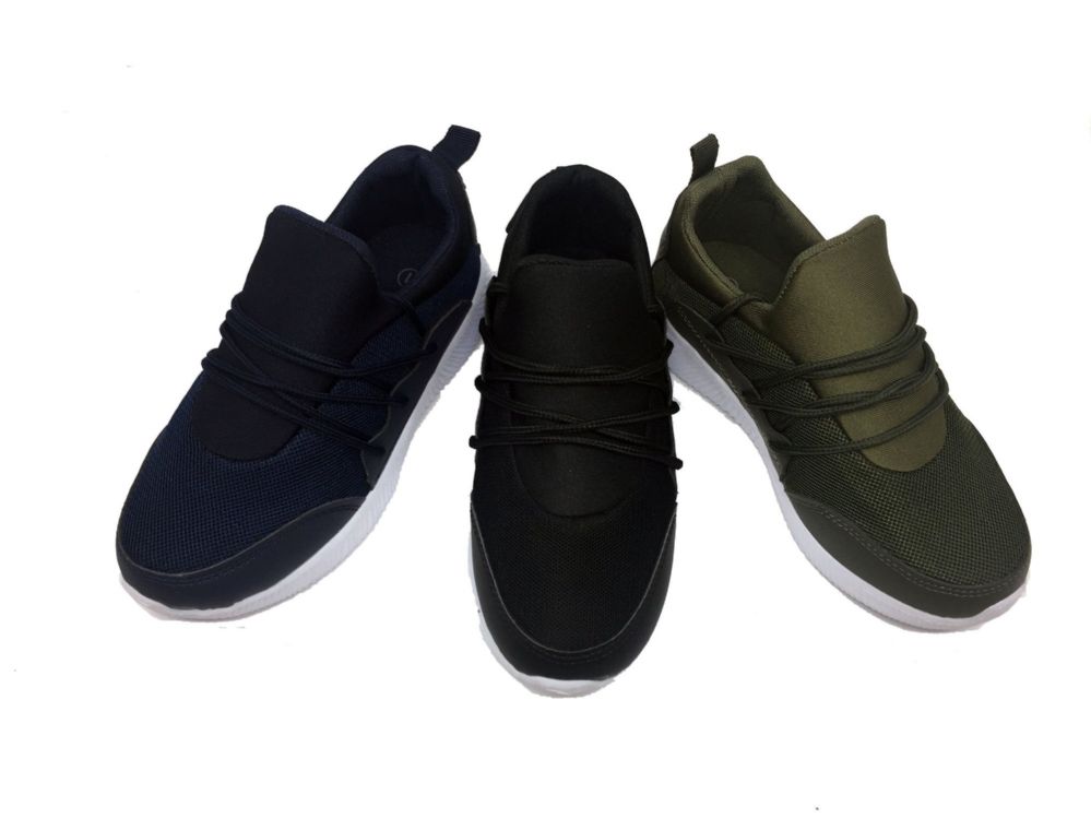 12 Pairs of Cool Pull On Kids Sneakers With Laced Front In Olive