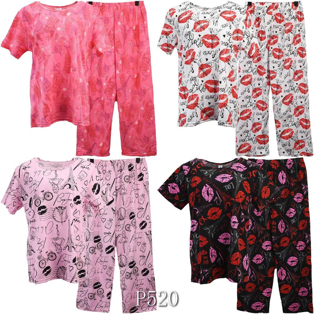 24 Pieces Cotton Lips And Paris Print Long Pants Set Size 2xl