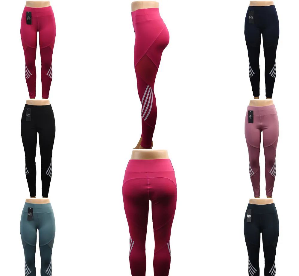 24 Wholesale Womens Four Stripe High Waist Leggings Size L / xl