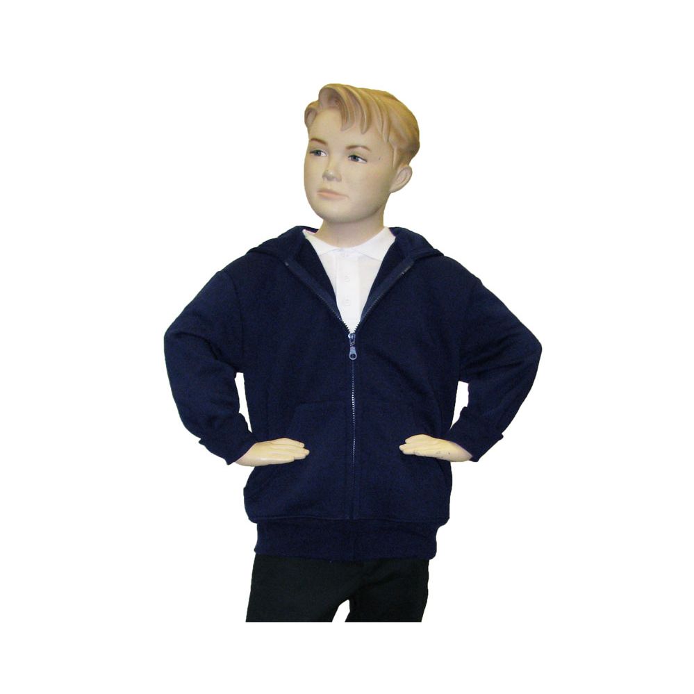 Wholesale Youth Fleece Zip Up Hooded Sweatshirt in Navy