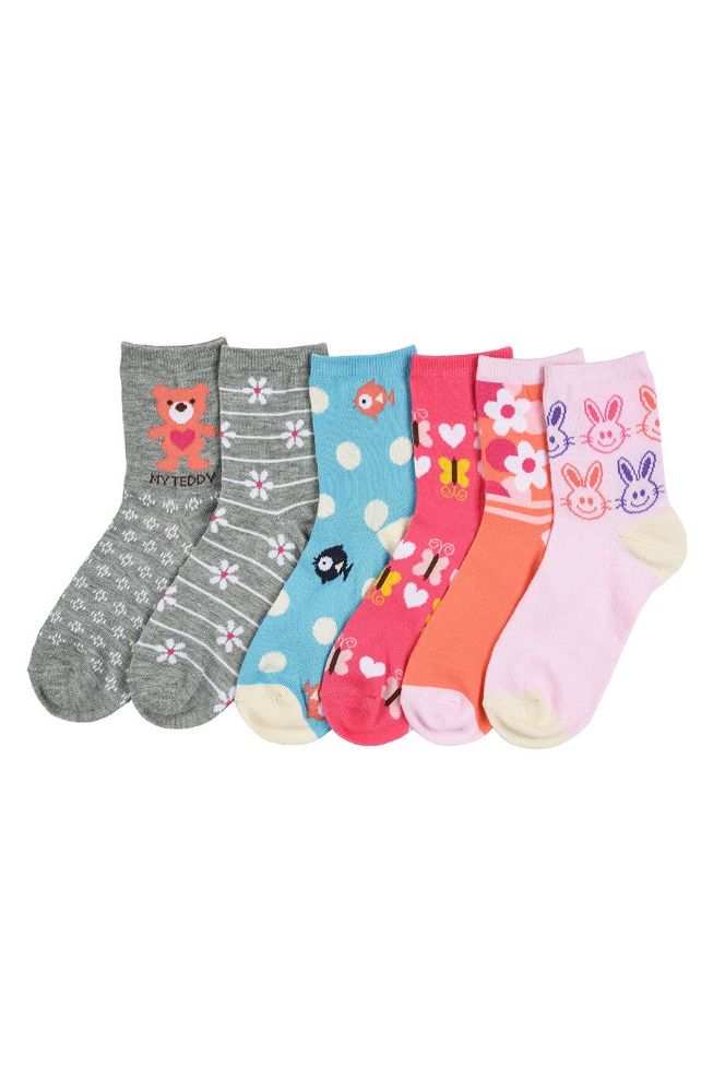 240 Wholesale Girl's Assorted Design Crew Socks Size 4-6