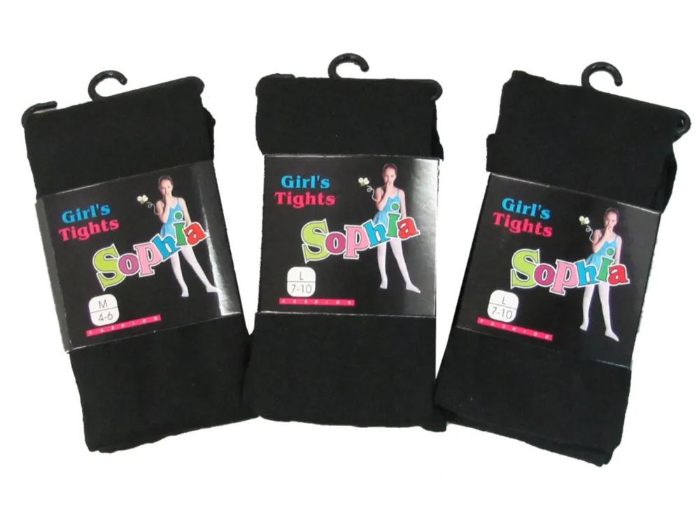 36 Pairs Girls Acrylic Tights In Black Size Assorted - Girls Socks & Tights
