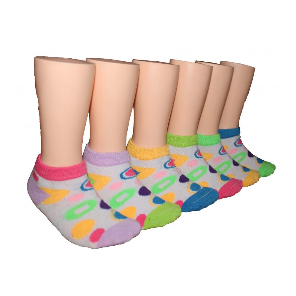 480 Wholesale Girls Circle Pattern Low Cut Ankle Socks Size 6-8