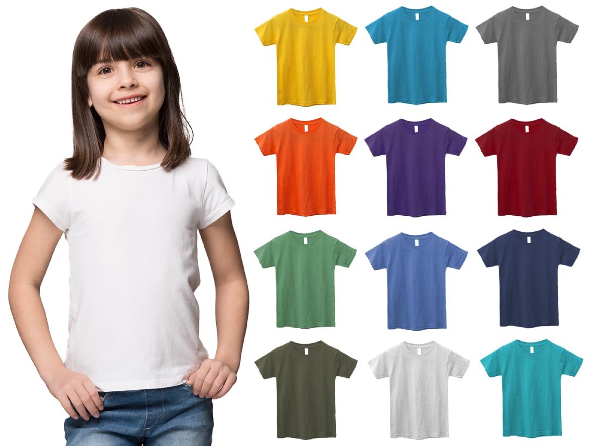 12 Wholesale Girls Cotton Assorted Colors T-Shirts Size Large