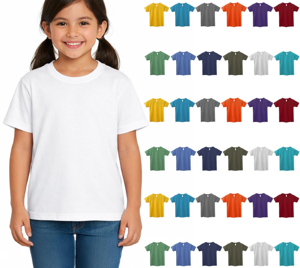 36 Wholesale Girls Cotton Assorted Colors T-Shirts Size Small