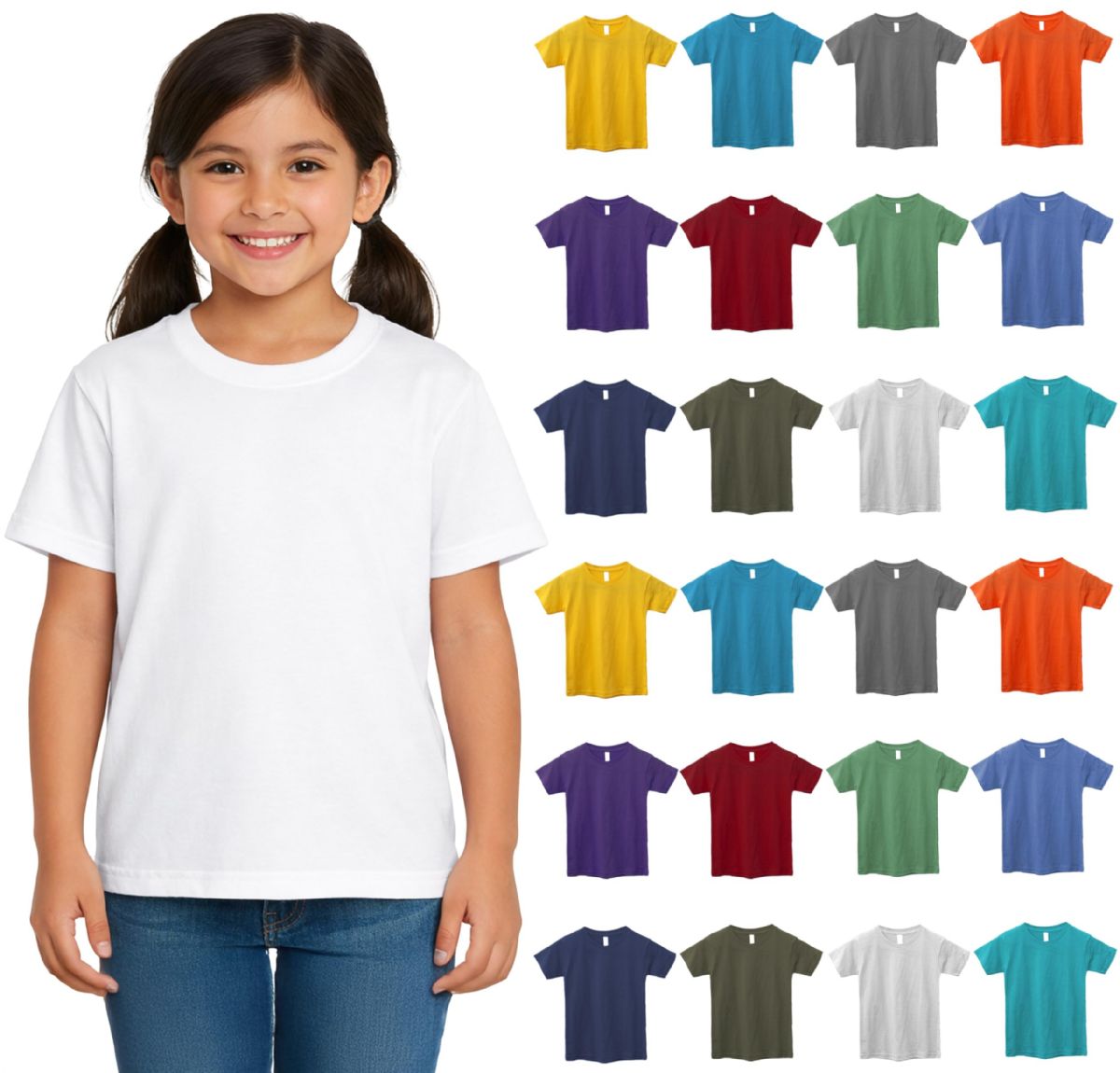 24 Wholesale Girls Cotton Assorted Colors T-Shirts Size Medium