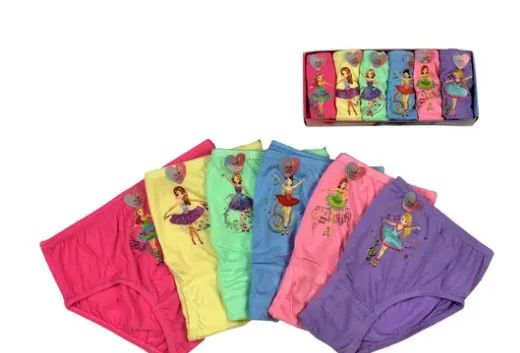 72 Wholesale Girls Cotton Blend Assorted Printed Underwear Size 12