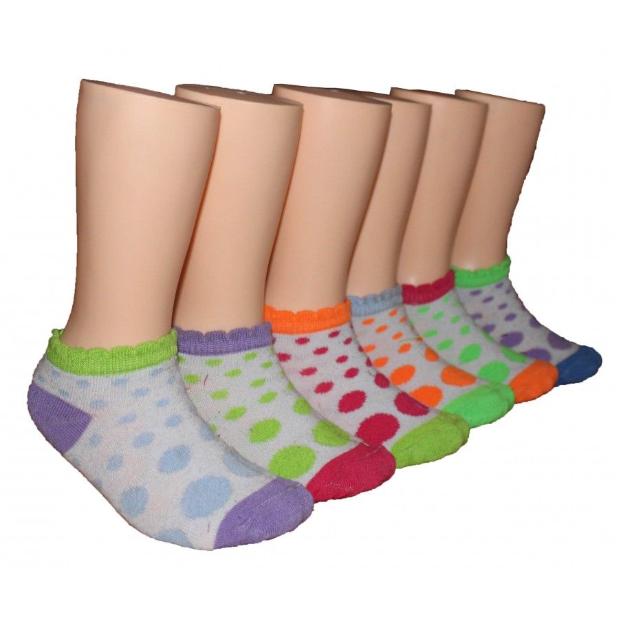 480 Wholesale Girls Polka Dot Low Cut Ankle Socks In Size 4-6