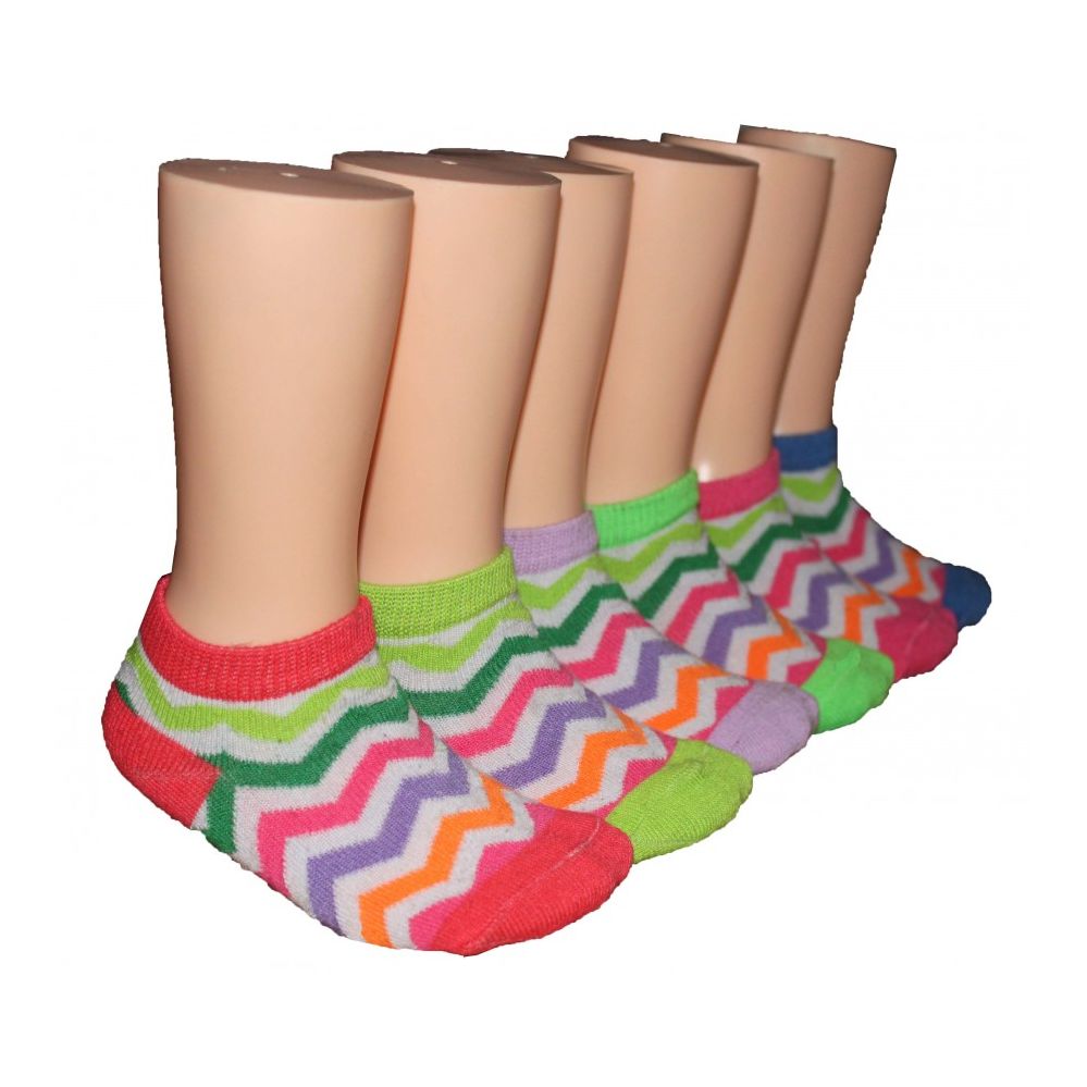 480 Wholesale Girls Rainbow Chevron Low Cut Ankle Socks Size 4-6