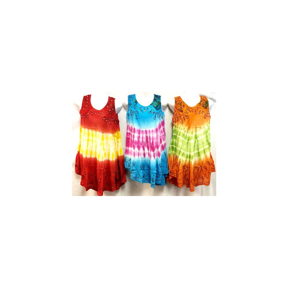 12 Pieces of Girls Rayon Tie Dye Dress With Sequins