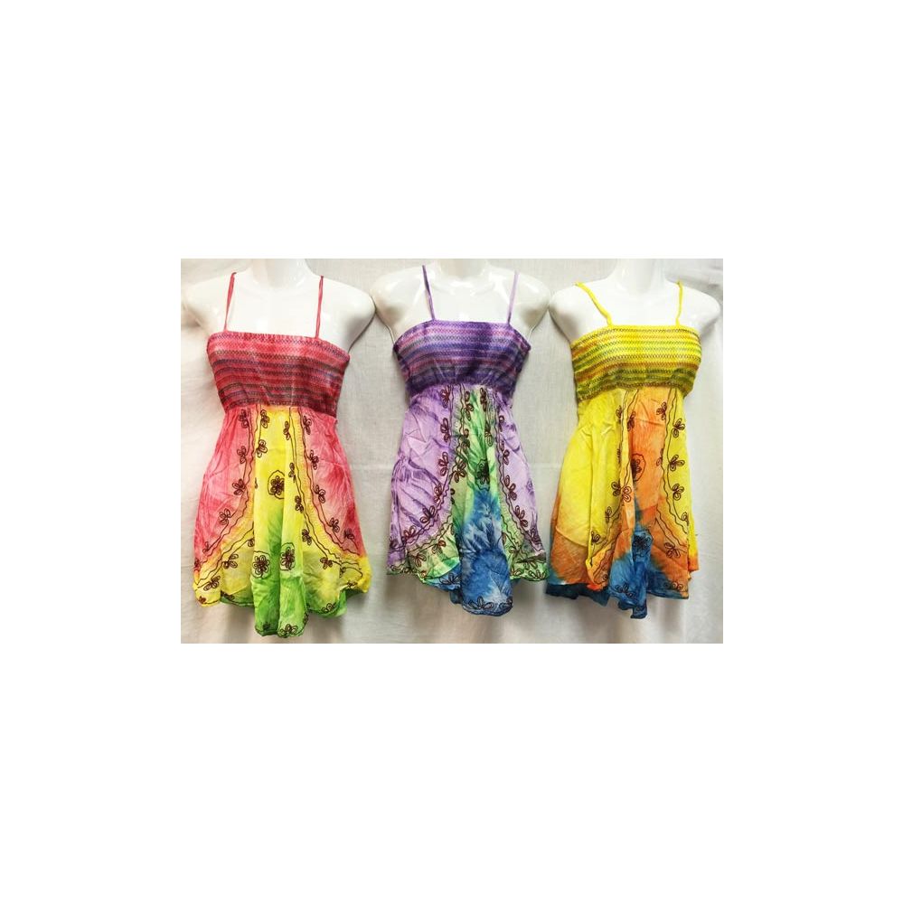 12 Pieces of Girls Rayon Tie Dye Dresses With Smocked Top Assorted Size Medium