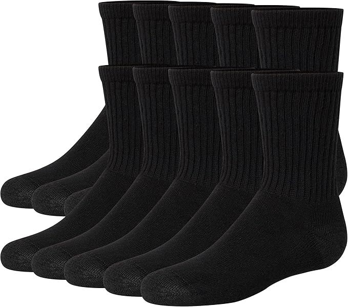 180 Pairs of Hanes Boys Black Crew Socks Size 7-8.5