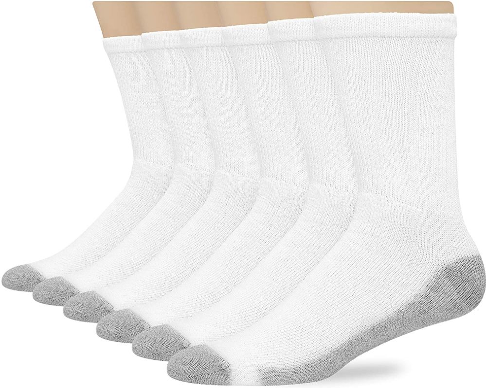 36 Pairs of Hanes Mens White Cushioned Crew Socks, Shoe Size 12-15