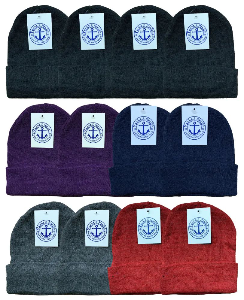 60 Pieces Yacht & Smith Kids Winter Beanies In Dark Assorted Colors - Winter Beanie Hats